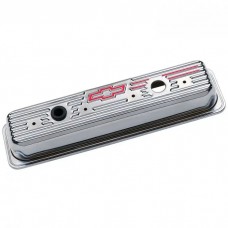 Engine Valve Covers; Center Bolt Style; Steel; Chrome w/Bowtie Logo; SB Chevy