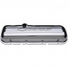 Engine Valve Covers; Stamped Steel; Short; Chrome; w/ Bowtie Logo; Fits BB Chevy