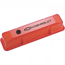 Chevrolet Bowtie Emblem Die-Cast Valve Covers, Recessed Emblem, Orange