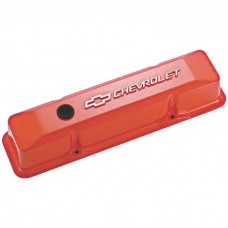 Chevrolet Bowtie Emblem Die-Cast Valve Covers, Raised Emblem, Orange