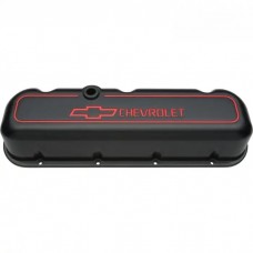 Engine Valve Covers; Tall Style; Die Cast; Black with Bowtie Logo; BB Chevy