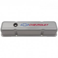 Engine Valve Covers; Tall Style; Die Cast; Gray with Bowtie Logo; For SB Chevy