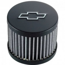 Engine Valve Cover Breather; 3"; Chevy Logo; Push-In Style w/o Hood; Blk Crinkle