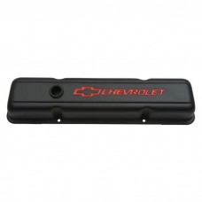 Engine Valve Covers; Stamped Steel; Short; Black; w/ Bowtie Logo; Fits SB Chevy