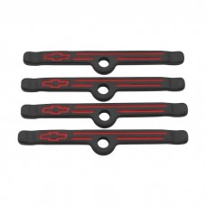 Engine Valve Cover Holdown Clamps; Black Crinkle w/Bowtie Logo; SB Chevy; 4 Pcs