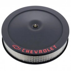 Engine Air Cleaner Kit; 14 Inch; Black Crinkle; Red Chevy Bowtie and Lettering