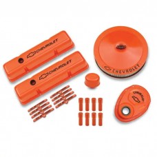Engine Dress-Up Kit; Orange w/Black Bowtie Logo; Fits SB Block Chevy Engines