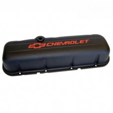 Engine Valve Covers; Stamped Steel; Tall; Black; w/ Bowtie Logo; Fits BB Chevy