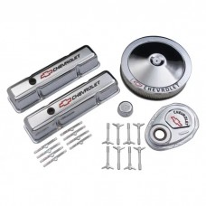Engine Dress-Up Kit; Chrome w/Red Chevy Logo; Fits SB Block Chevy Engines