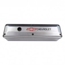 Engine Valve Cover; 2-Piece Tall Style; Die Cast; Polish w/Bowtie Logo; SB Chevy