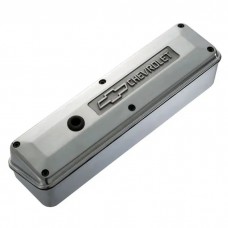 Engine Valve Cover; 2-Piece Tall Style; Die Cast; Polish w/Bowtie Logo; SB Chevy