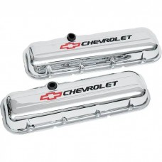 Chevy Valve Covers, Big Block, With Baffle, Short Design, Chrome, With Chevrolet Script & Bowtie Logo, 1958-1972