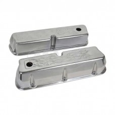 Valve Covers, Polished Aluminum With Flames, Small-Block Ford V8
