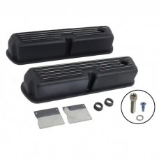 Tall Finned Aluminum Valve Covers, SB V8, Black, 1932-1985
