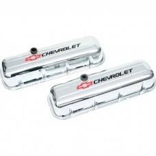 Camaro Valve Covers, Big Block, Tall Design, Chrome, With Baffle, Chevrolet Script & Bowtie Logo, 1967-1969