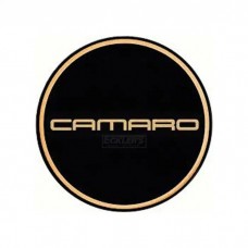Camaro Wheel Center Cap Emblem, Gold Logo, Black Background, 1967-2002