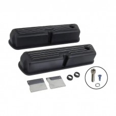Tall Finned Aluminum Valve Covers, SB V8, Black, 1932-1985