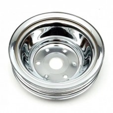 Chevelle or Malibu Crankshaft Pulley, Small Block, Triple Groove, Chrome, 1969-72