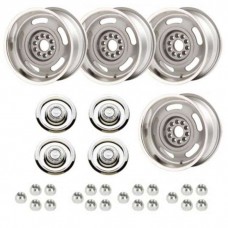 Chevelle -Rally Wheel Kit, 1-Piece Cast Aluminum With  Flat Disc Brake Style Center Caps,  Staggered 17x8 And 17x9