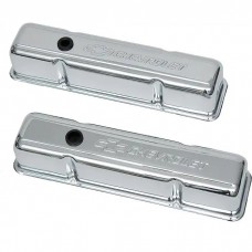 Full Size Chevy Valve Covers, Small Block, Tall Design, Chrome, With Chevrolet Script & Bowtie Logo, 1958-1972