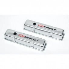 Full Size Chevy Valve Covers, Small Block, With Baffle, Tall Design, Chrome, With Chevrolet Script & Bowtie Logo, 1958-1972
