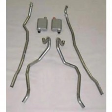 Full Size Chevy Dual Exhaust System, Small Block, With Stock 2" Exhaust Manifolds, 2-1 & 2", Turbo, Aluminized, 1965-1966