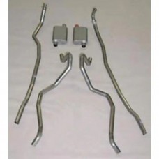 Full Size Chevy Dual Exhaust System, Small Block, With Stock 2" Exhaust Manifolds, 2-1 & 2", Turbo, Aluminized, With Quickflow Mufflers, 1965-1966