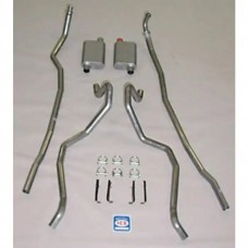 Full Size Chevy Dual Exhaust System, Small Block, With Stock 2" Exhaust Manifolds, 2-1 & 2", Turbo, Stainless Steel, With Quickflow Mufflers, 1965-196