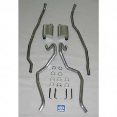 Full Size Chevy Dual Exhaust System, Big Block, With Stock Exhaust Manifolds, 2-1 & 2", Turbo, Aluminized, With Quickflow Mufflers,1965-1966