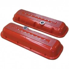 Corvette Valve Covers, Big Block, Aluminum, Finned, With Orange Powder Coated Finish, 1965-1974