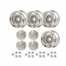 El Camino - Rally Wheel Kit, 1-Piece Cast Aluminum With  Plain Flat (No Lettering)  Center Caps,  17x8