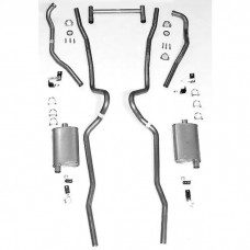 Chevy Dual Turbo 2" Exhaust System, Small Block, For Use With 2" Rams Horn Manifolds, Aluminized, Non-Wagon, 1955-1957