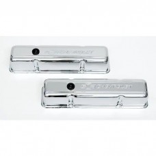 Chevy Valve Covers, Small Block, With Baffle, Tall Design, Chrome, With Chevrolet Script & Bowtie Logo, 1955-1957