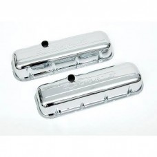 Chevy Valve Covers, Big Block, With Baffle, Tall Design, Chrome, With Chevrolet Script & Bowtie Logo, 1955-1957
