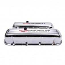 Chevy Valve Covers, Big Block, With Baffle, Tall Design, Chrome, With Chevrolet Script & Bowtie Logo, 1955-1957