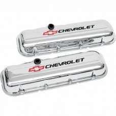 Chevy Valve Covers, Big Block, With Baffle, Short Design, Chrome, With Chevrolet Script & Bowtie Logo, 1955-1957