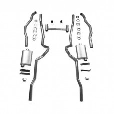 Chevy Dual Turbo 2-1/2" Exhaust System, Small Block, For Use With 2-1/2" Rams Horn Manifolds, Stainless Steel, Non-Wagon, 1955-1957