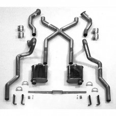 Chevy SCR "X" Turbo Performance Dual 2-1/2" Exhaust System,For Use With 3/4 Length Shorty Headers & Rear Spring PocketKit, Small Block Stainless Steel, 1955-1957