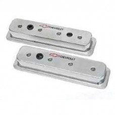 Chevy Truck Valve Covers, Small Block, With Baffle, Center Bolt Heads, Polished Aluminum, With Chevrolet Script & Bowtie Logo, 1987-1996