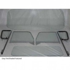 1955-1959 Chevy-GMC Truck Glass Kit, Small Back Glass-Vent Assemblies With Posts, Assembled Door Windows, Chrome Frames-Green Tint With Shade Band