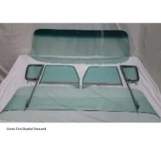 1955-1959 Chevy-GMC Truck Glass Kit, Deluxe/Large Back Glass-Vent Assemblies With Posts, Assembled Door Windows, Chrome Frames-Grey With Shade Band