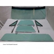 1967 Chevy-GMC Truck Glass Kit With Vent Window Assemblies With Posts, Door Glass In Channel, Deluxe/Large Back Glass-Green Tint With Shade Band
