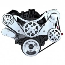 Front Drive System, w/ On Board PS Reservoir, Big Block Chevy, Polished, NO AC with Power Steering