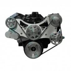 Front Drive System, w/ On Board PS Reservoir, Big Block Chevy, Machine finish, NO AC with Power Steering