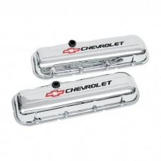 Chevy Valve Covers, Big Block, With Baffle, Short Design, Chrome, With Chevrolet Script & Bowtie Logo