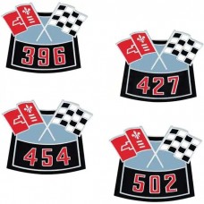 Nova And Chevy II Air Cleaner Emblem, Crossed Flag With Cubic Inch Displacement, 1962-1979