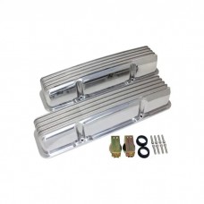 Polished Aluminum Chevy Small Block 283-400 Tall Valve Covers, Full Finned, Without Hole