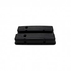 Polished Aluminum Chevy Small Block 283-400 Tall Valve Covers, Full Finned, Black, 1958-1986