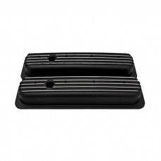 Polished Aluminum Chevy Small Block Short Center Bolt Valve Covers, Full Finned, Black