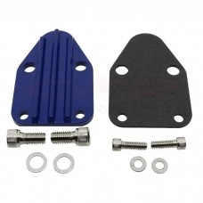 Chevy Small Block Zinc Alloy Fuel Pump Block Off Plate, Blue